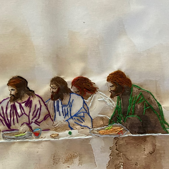 NEW large Last Supper on canvas with embroidery, 31 inches by 15.5 inches - Picture 3 of 5